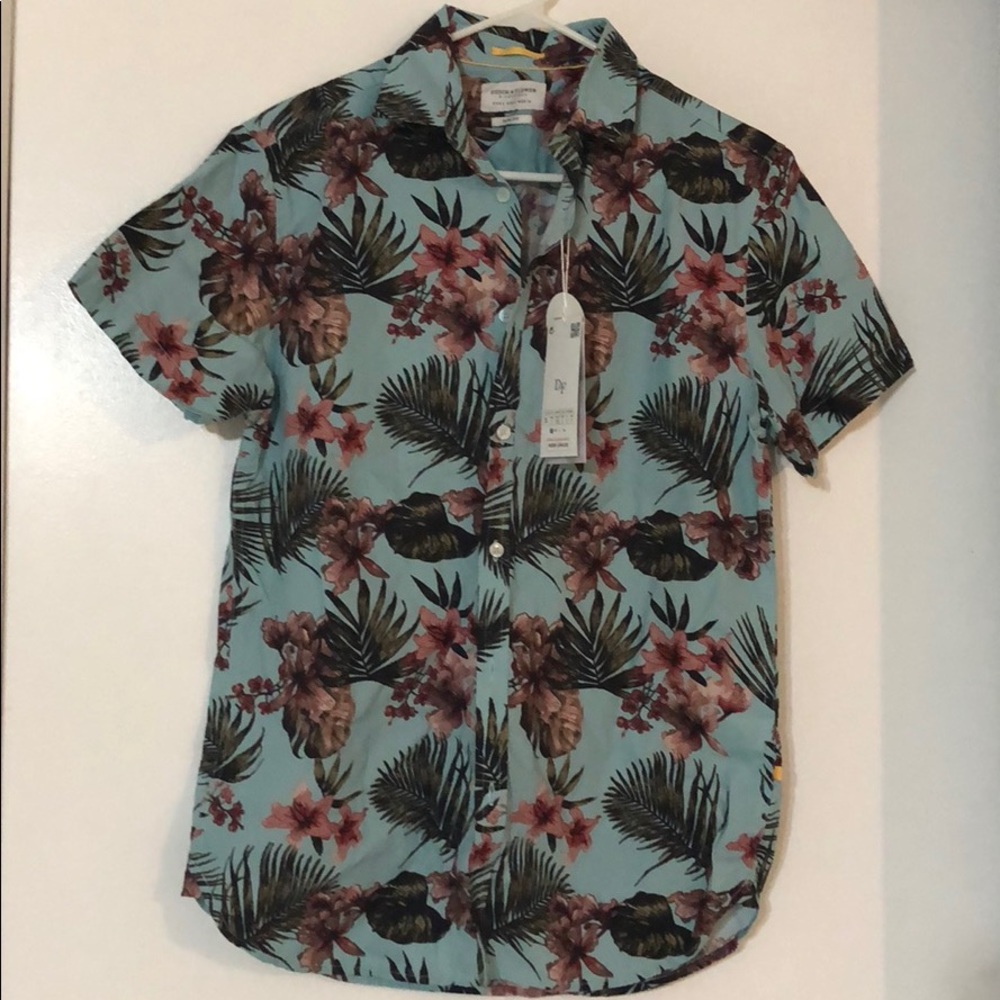 Men’s Slim Fit Denim & Flower Poplin Shirt